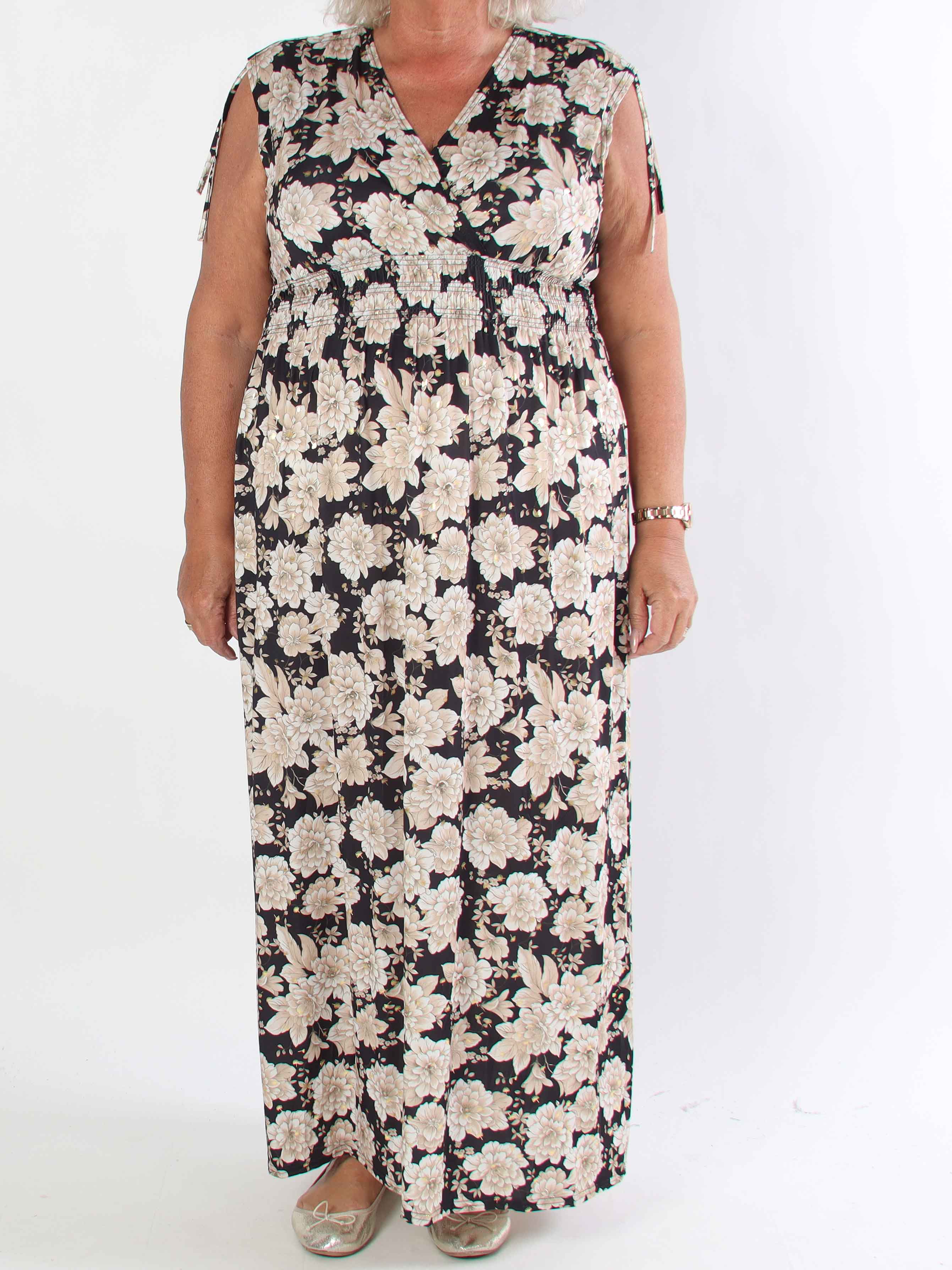 Pams Blossom Sleeveless - Lång plus size elastisk klänning i blommigt mönster